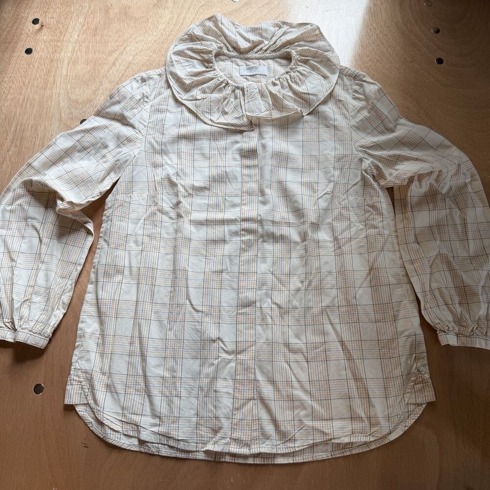 TOAST Chalkboard Check Ruffle Pie Crust Collar Cotton Blouse Shirt Womenβs US 6